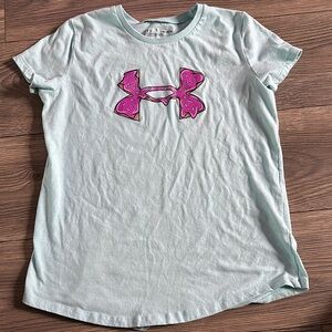Under Armour Pink Logo Blue Short Sleeve Tee